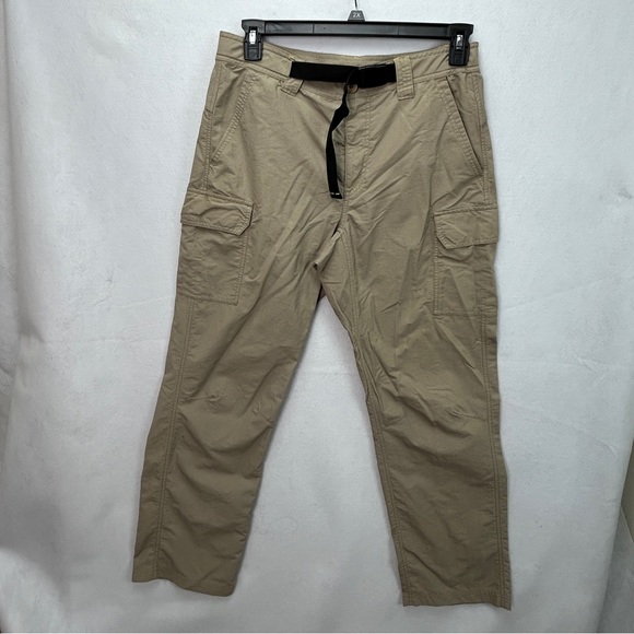 505 - Eddie Bauer Men’s Khaki Tan Pants side 34 x 32, Belt Included - Picture 2 of 15